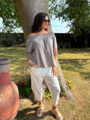 Mocha Bubble Cotton Lace Trim Top Adele