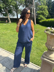 Navy Textured Lightweight Trousers Kaylee