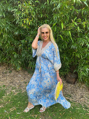 Denim Tropical Tassel Kaftan Dress Orla