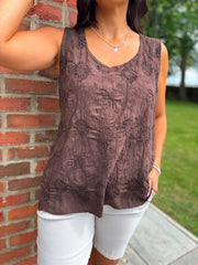 Chocolate Embroidered Daisy Pattern Vest Stella