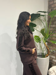 Chocolate Sequin Velour Trim Jacket Trixie