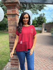 Wine Asymmetric Panel Flower Top Adele