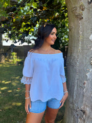 White Bubble Cotton Lace Trim Top Adele