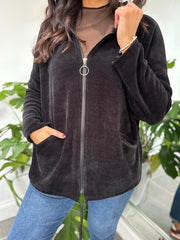 Black Chenille Zip Hoodie Mia