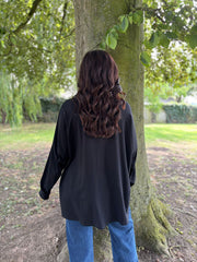 Black Fringed Neck Top Donna