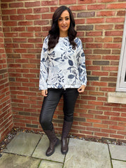 Navy Floral Leaf Sweat Top India