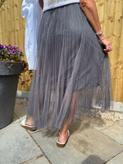 Charcoal Pleated Mesh Tulle Skirt