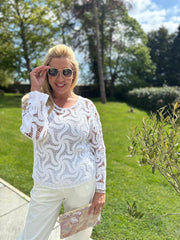 White Loose Swirl Crochet Knit Veronica