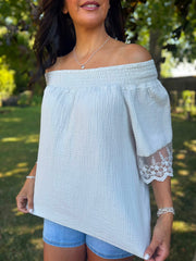 Stone Bubble Cotton Lace Trim Top Adele