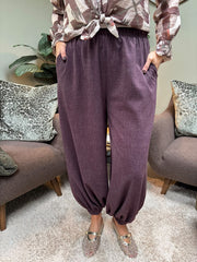 Aubergine Wide Leg Cuffed Trousers