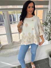 White Floral Embroidered Top Sydney