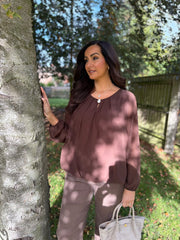 Chocolate Pleat Detail Chiffon Blouse Molly