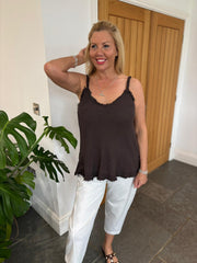 Chocolate Raw Edge Textured Vest Alesha