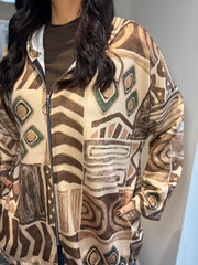 Camel Patterned Hooded Jacket Farrah
