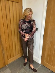 Wine Floral Mesh Top Sofia