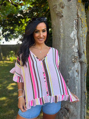 Chocolate Bubble Cotton Striped Top Kimberly