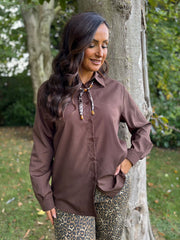 Chocolate Leopard Tie Detail Blouse Fern