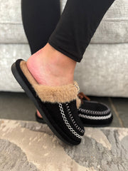 Black Faux Fur Lined Mule Slippers