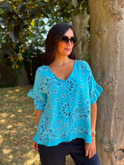 Blue Bubble Cotton Paisley Top Kimberly