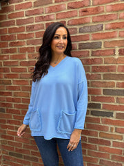 Blue Fringed Pocket Knit Ruth