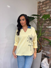 Lemon Collared Flower Sweatshirt Angel