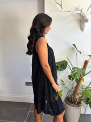 Black Mesh Floral Lace Dress Gabriella