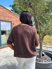 Chocolate Striped Textured Linen Top Anais