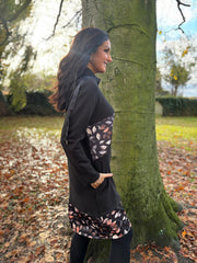 Black Leaf Panel Sweat Dress Savana