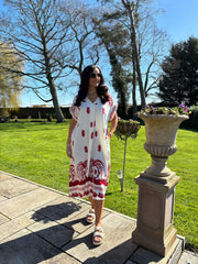 Red Coastal Border Dress Lilia