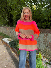 Neon Pink Striped Knit Pamela