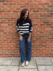 Navy Striped Crew Neck Jumper Gabrielle