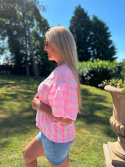 Pink Puff Sleeve Striped Top Erin