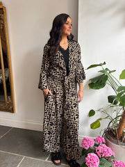 Black Geometric Tie Front Trouser Set Peyton