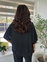 Black Textured V Neck Top Kaylee