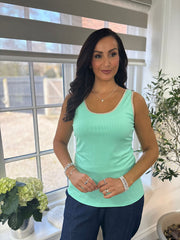 Mint Gold Trim Ribbed Vest Maria