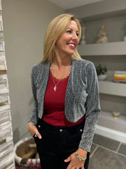 Silver Sparkle Diamante Cropped Jacket Zoe