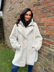 Stone Luxury Faux Fur Hooded Coat Aspen
