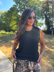 Black Fluffy Hem Knitted Tank Gina