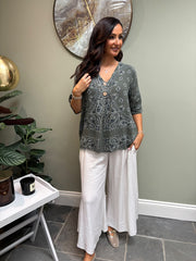 Khaki Paisley Bubble Cotton Top Quinley