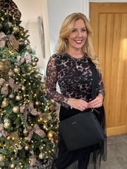 Chocolate Animal Print Mesh Top Sofia