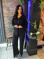 Black Sparkle Diamante Zip Top Cassie