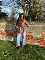 Chocolate Checked Belted Jacket Clementine