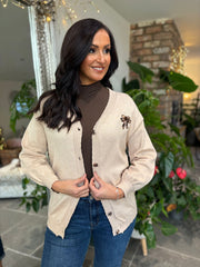 Light Camel Leopard Bow Cardi Georgina