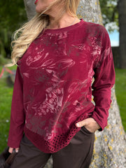 Red Crochet Hem Floral Top Ellis