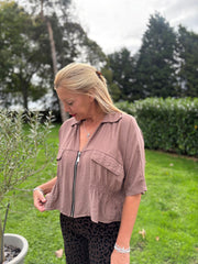 Mocha Ruched Waist Jacket Misty