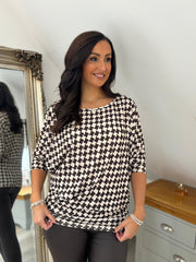 Chocolate Geometric Batwing Top Edie