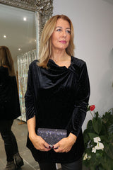 Black Velour Cowl Neck Sparkle Top Olivia