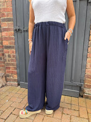 Navy Pinstripe Pull on Trousers Tanya