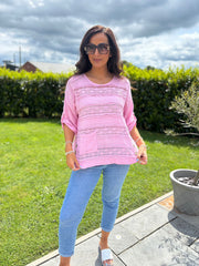 Pink Lace Stripe Top India