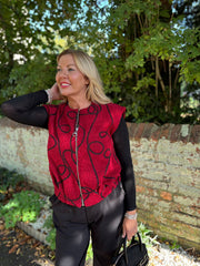 Wine Boucle Swirl Pattern Waistcoat Flo